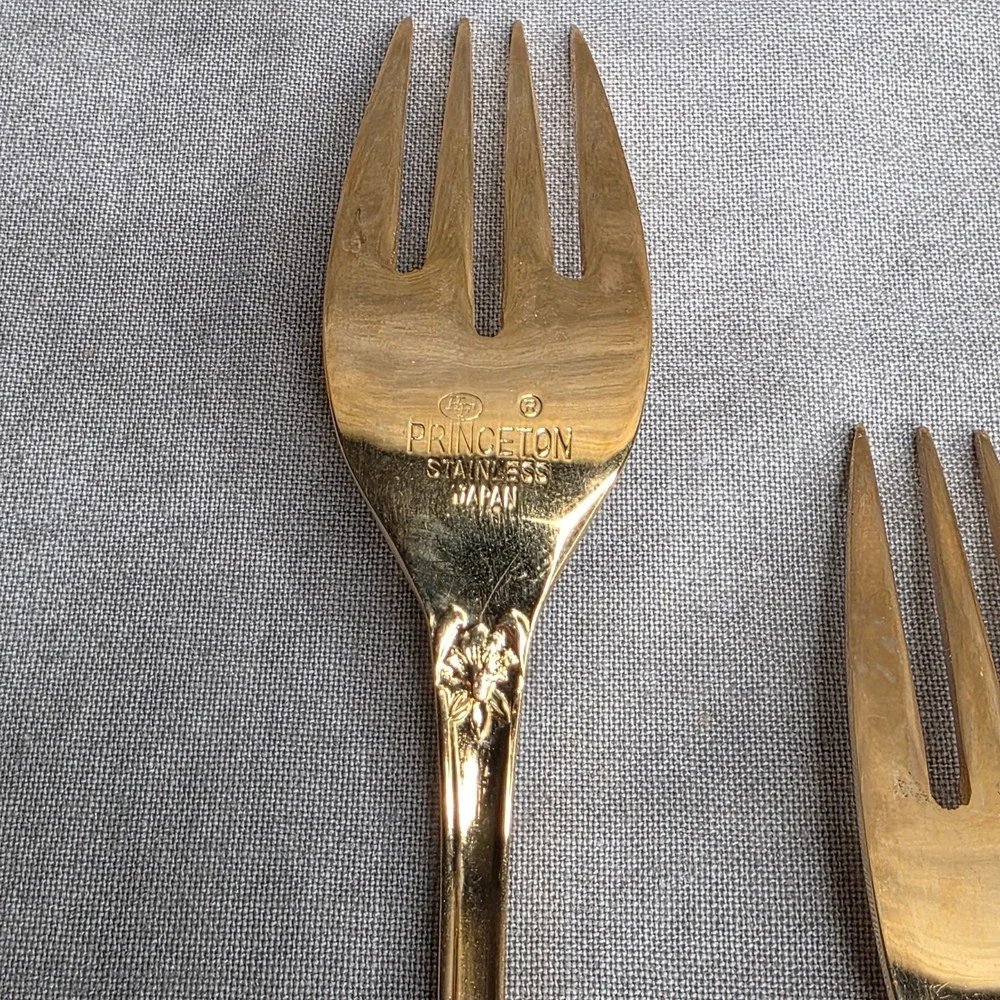 (X8) Hanford Forge Princeton Gold Electroplate Salad Forks 6.75